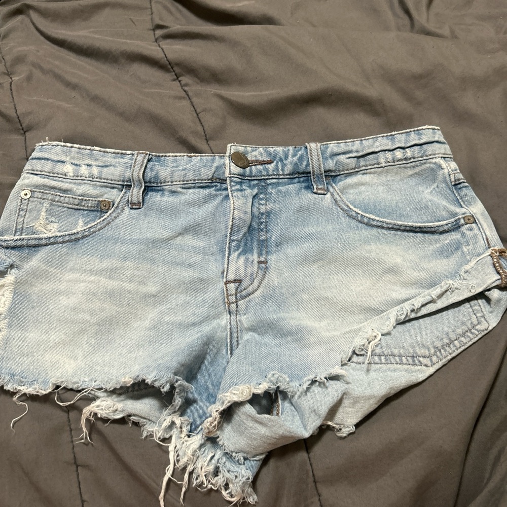 Free People Blue Jean Shorts Distressed Frayed Hem